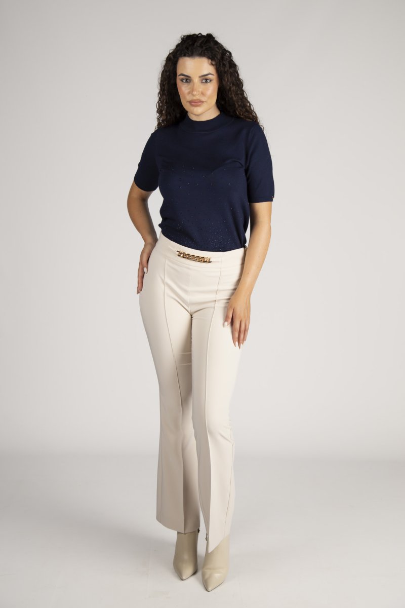 Calça boca de sino bege Silvina Campos - Image 3