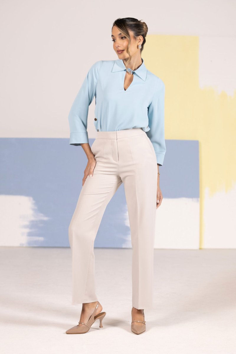 Calça preta wide leg com cinto elástico personalizado