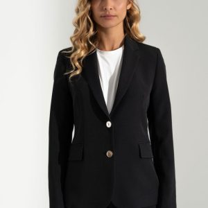 Blazer preto clássico cintado com botões metálicos Ferrache