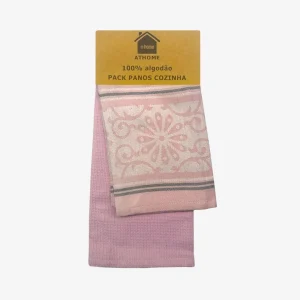 Pack 2 Panos de Cozinha Sarja/Favo Rosa