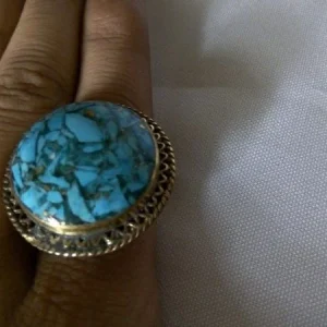 Anel de Turquesa com Pedra Natural Feito em Cobre