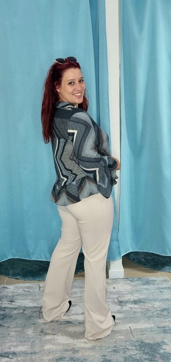 Calça boca de sino bege Silvina Campos - Image 8