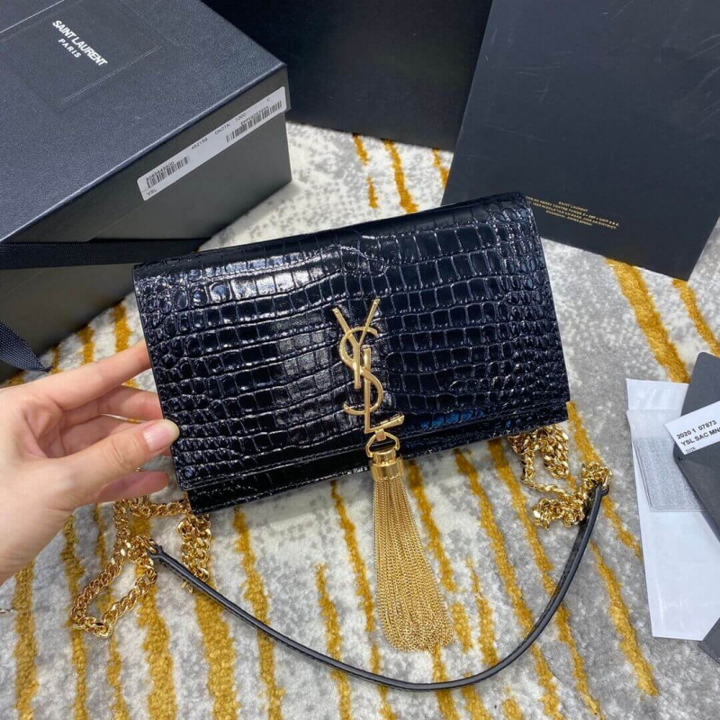 YSL Saint Laurent Kate Chain carteira com borla em couro com gravação em crocodilo 452159 - Image 4