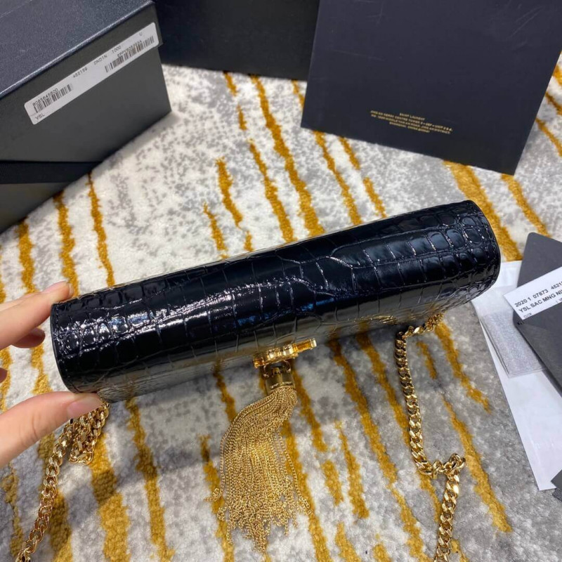 YSL Saint Laurent Kate Chain carteira com borla em couro com gravação em crocodilo 452159 - Image 7