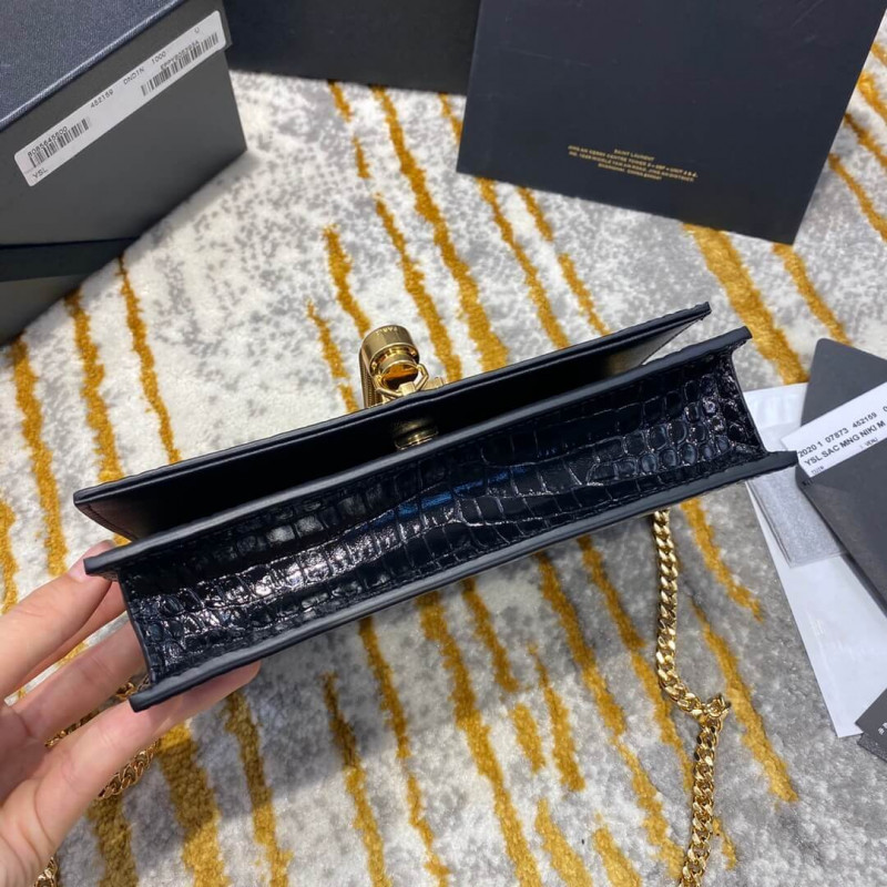 YSL Saint Laurent Kate Chain carteira com borla em couro com gravação em crocodilo 452159 - Image 8