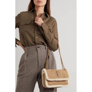 YSL Saint Laurent Niki Baby Mini Saco de ombro Nubuck, triturado a cisalhamento 533037