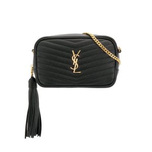 YSL Saint Laurent Lou Mini Camera Bolsas 585040 em couro de grão preto