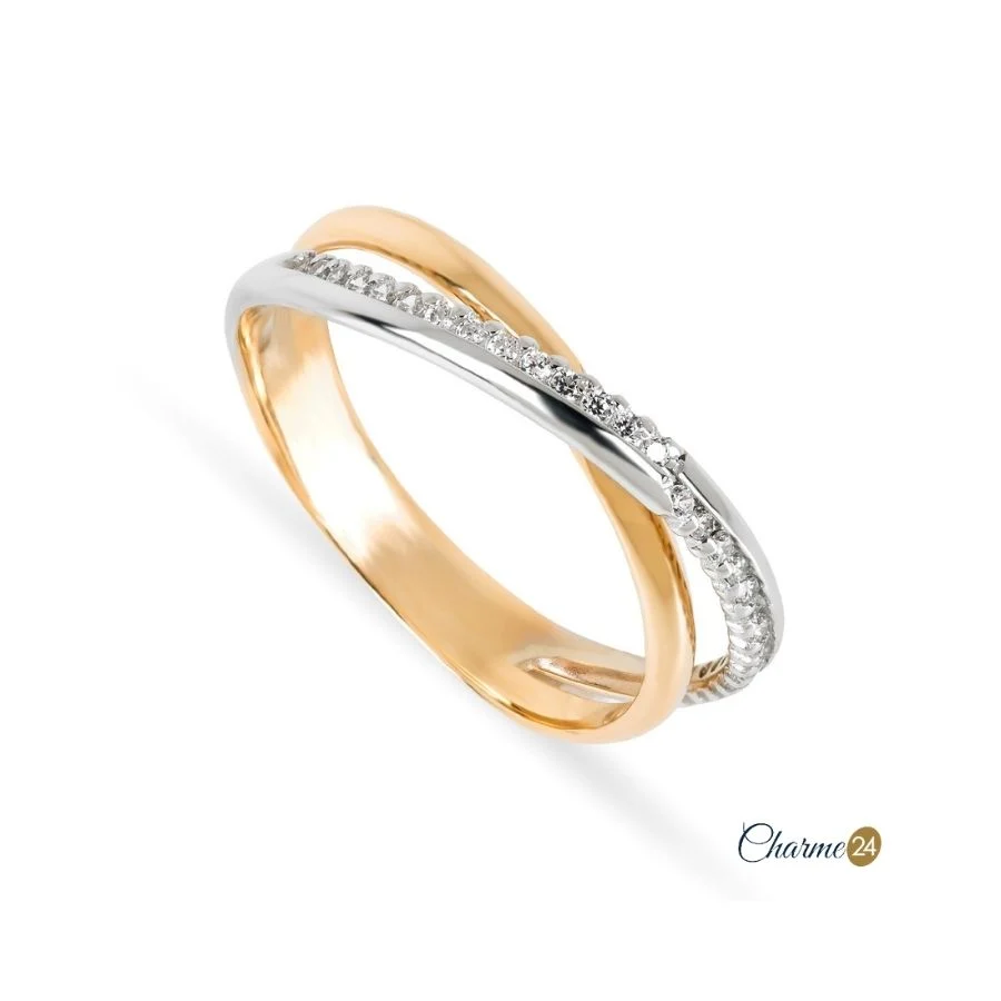 Anel Noivado Bicolor com Zircónias em Ouro 19,25K FR5363A - Image 2