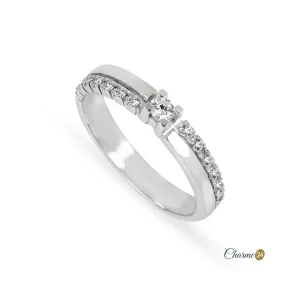 Anel Noivado Ouro Branco com Diamantes  FR5377B