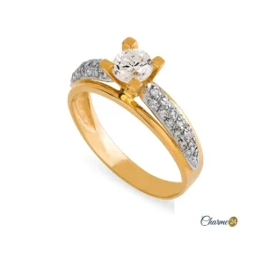 Anel Solitario Bicolor com Zircónia em Ouro 19,25K FR4651