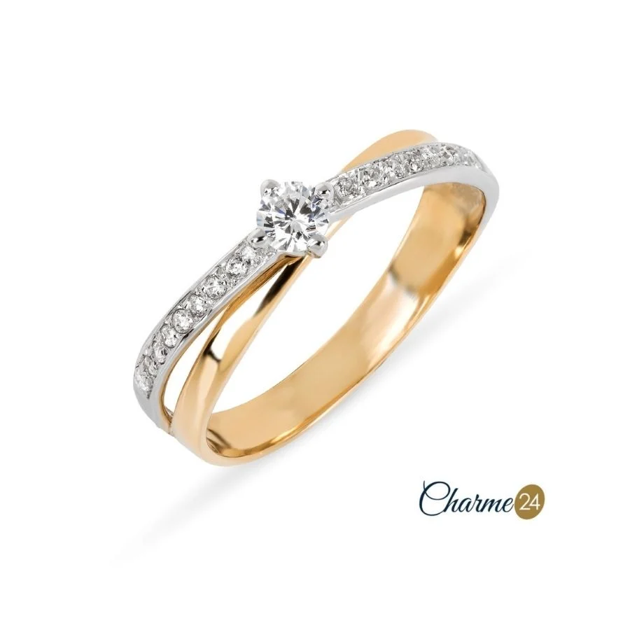 Anel Solitario Bicolor com Zircónias em Ouro 19,25K FR5372A