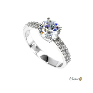 Anel Solitario Noivado com Zircónias Ouro Branco 19,25K FR5257B
