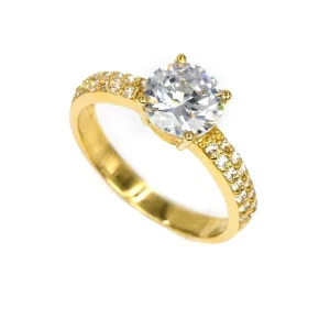 Anel de Noivado Solitário ouro Amarelo com zircónias FR5257