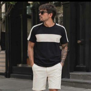 T-SHIRT PRETA SMK46 ENCAIXE AREIA